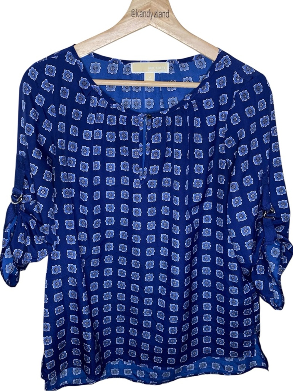 MICHAEL KORS Blue Women’s Blouse with Roll tab Sleeves